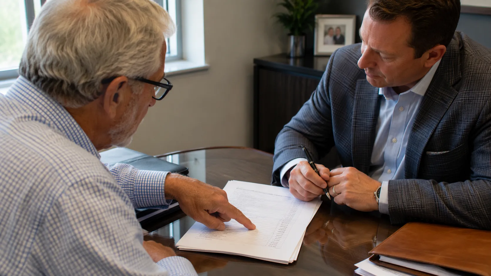 Client and advisor discussing a written fee quote and schedule