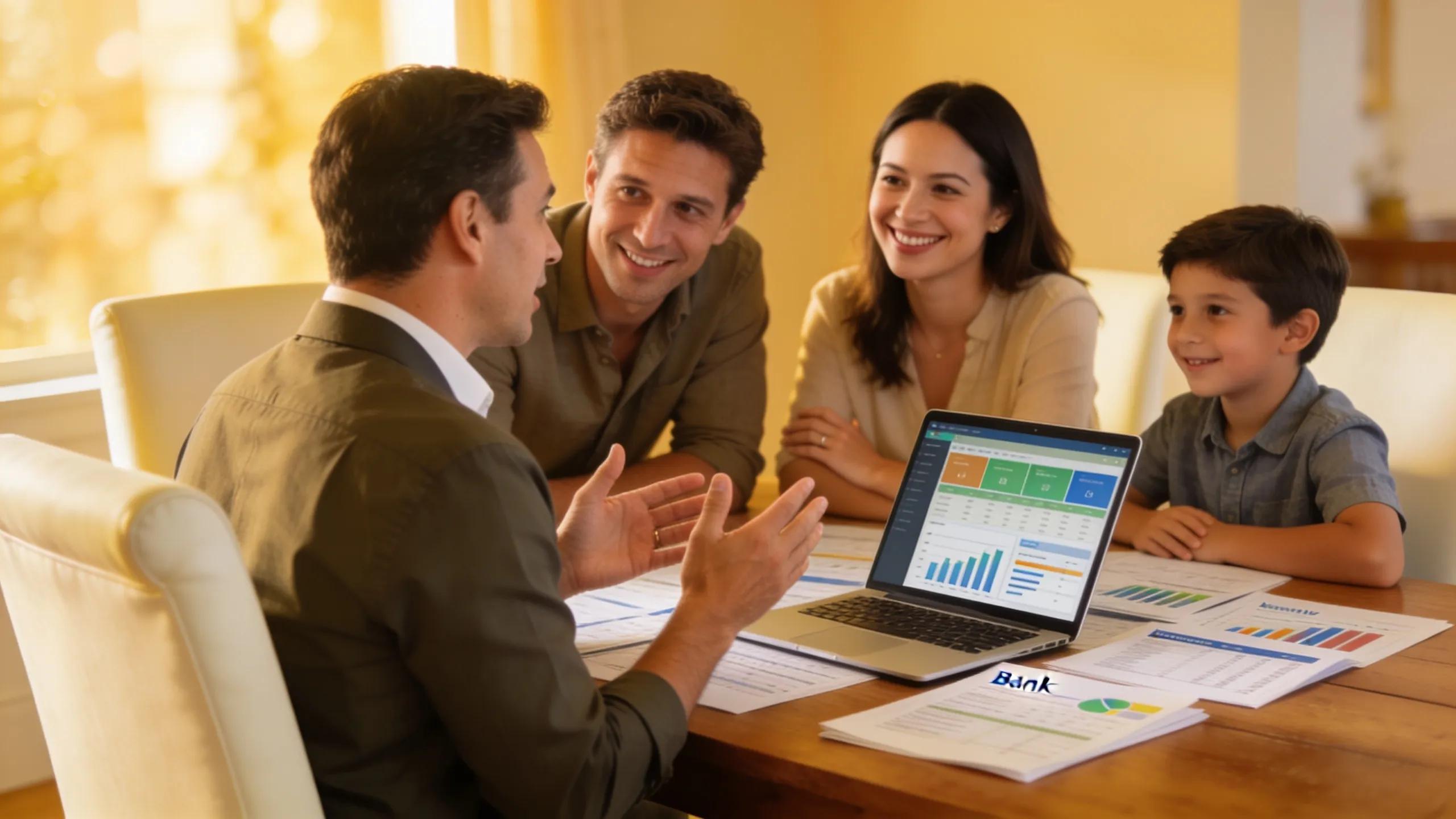 Financial advisor building client relationships in a warm home setting