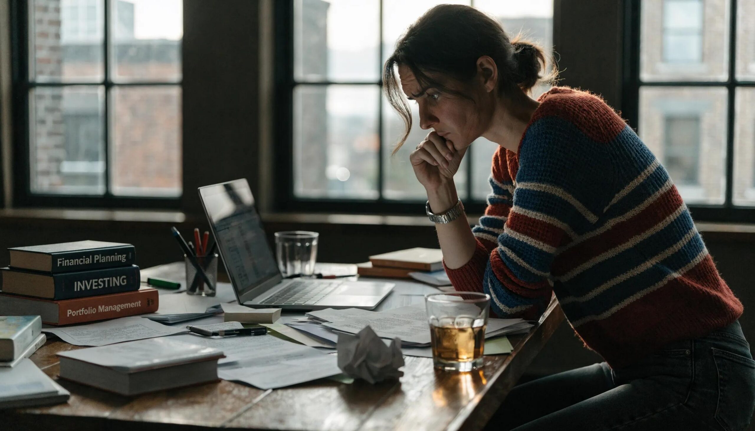 Individual pondering over financial documents, reflecting the common financial mistakes made by DIY investors