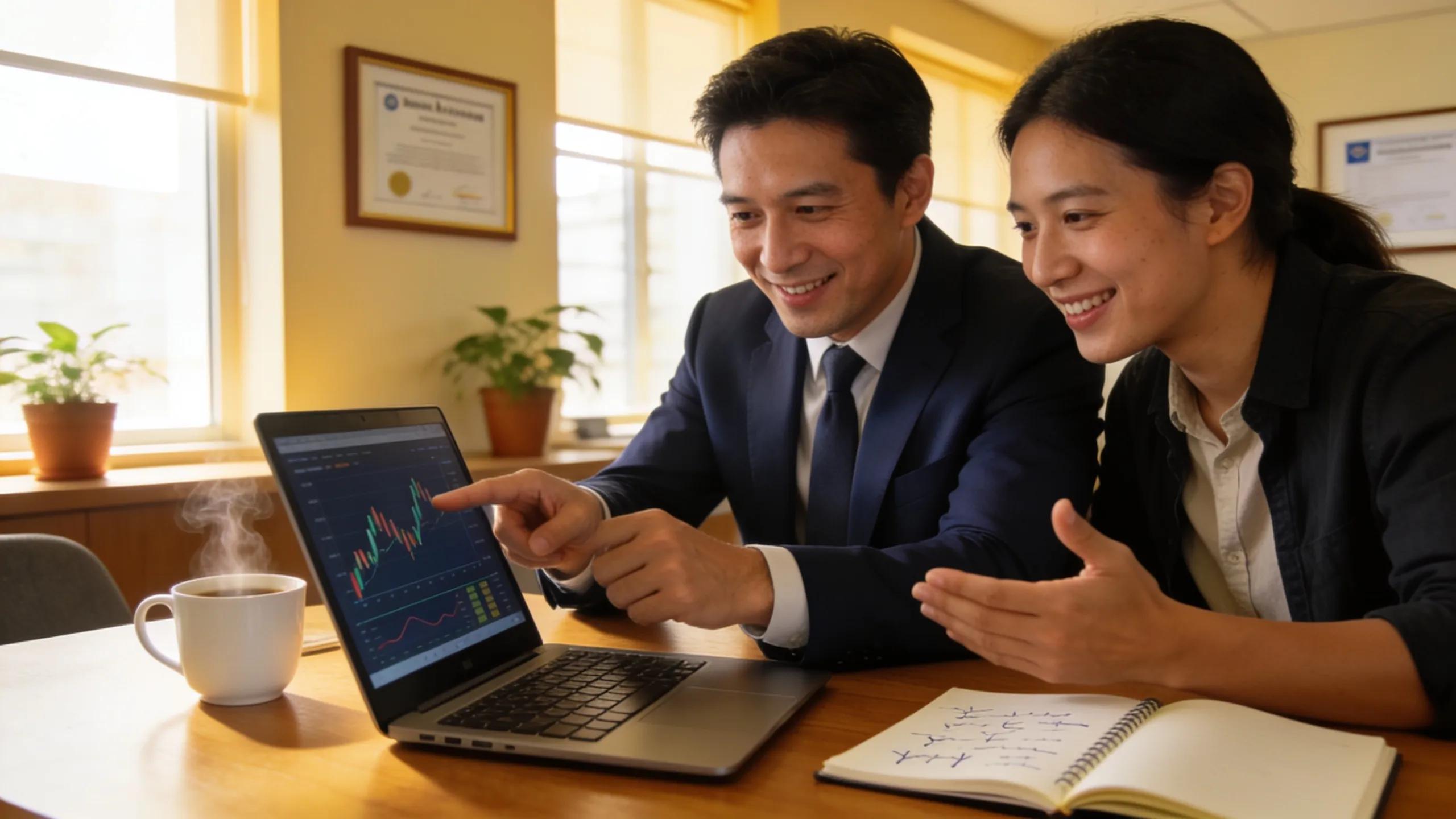 Financial advisor and client collaborating on financial plan implementation
