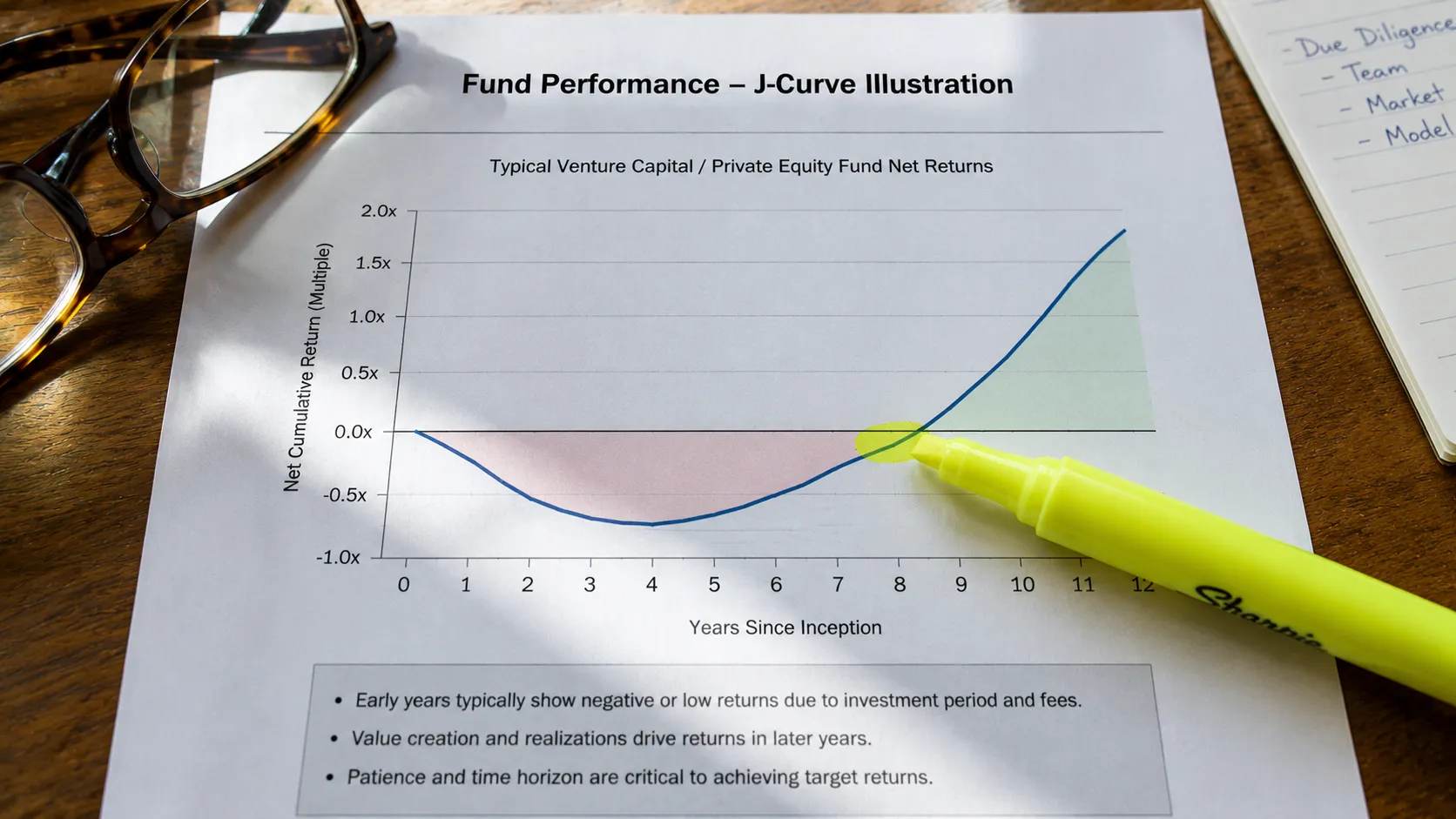 Venture fund performance pattern known as the J-curve