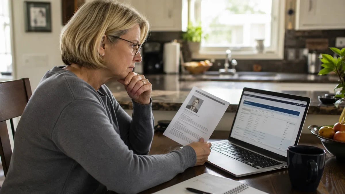Financial advisor reviewing wealth management credentials with a client