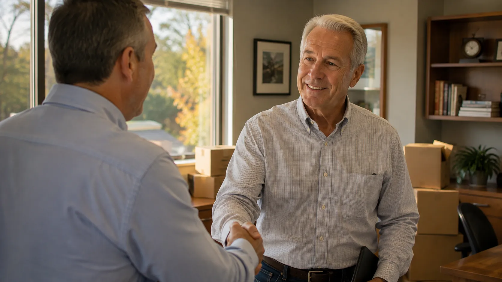 Couple reviewing estate and retirement paperwork during a major life transition