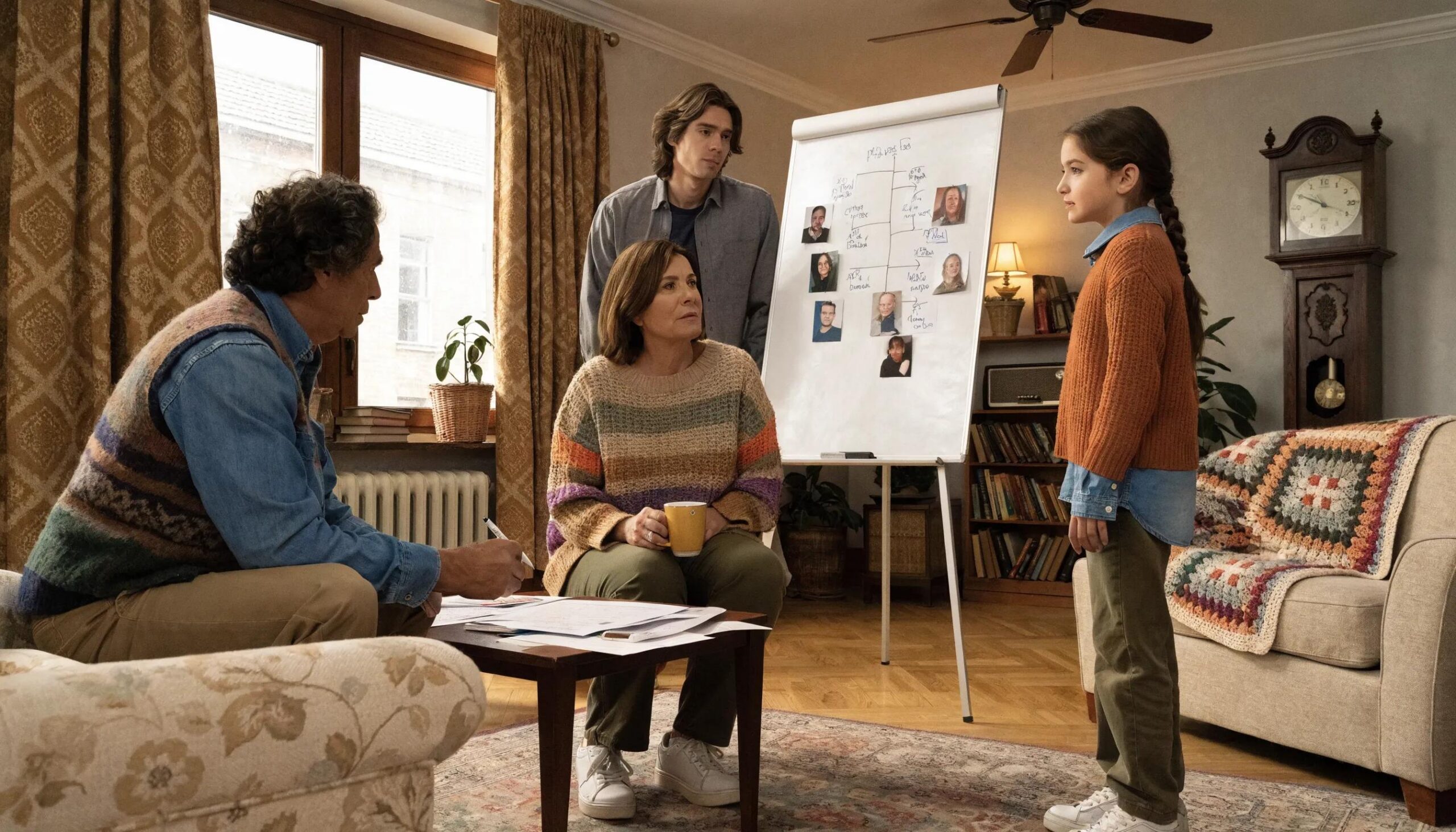 Family engaging in financial discussion with visual aids