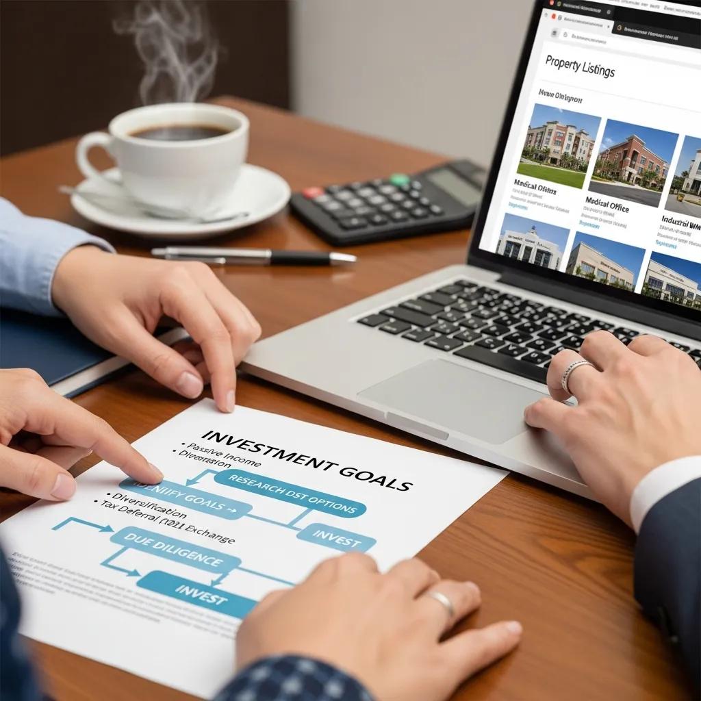 Close-up of hands reviewing investment documents and property listings