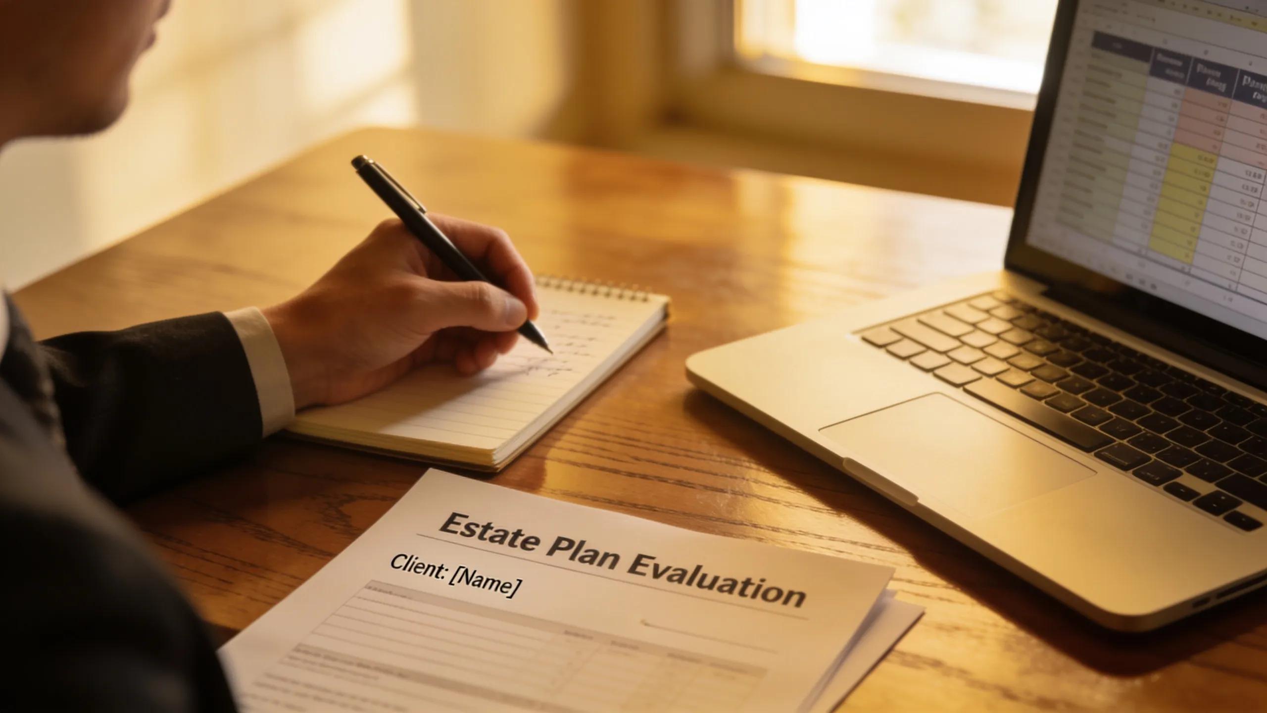 Close-up of a client taking notes during an estate planning consultation