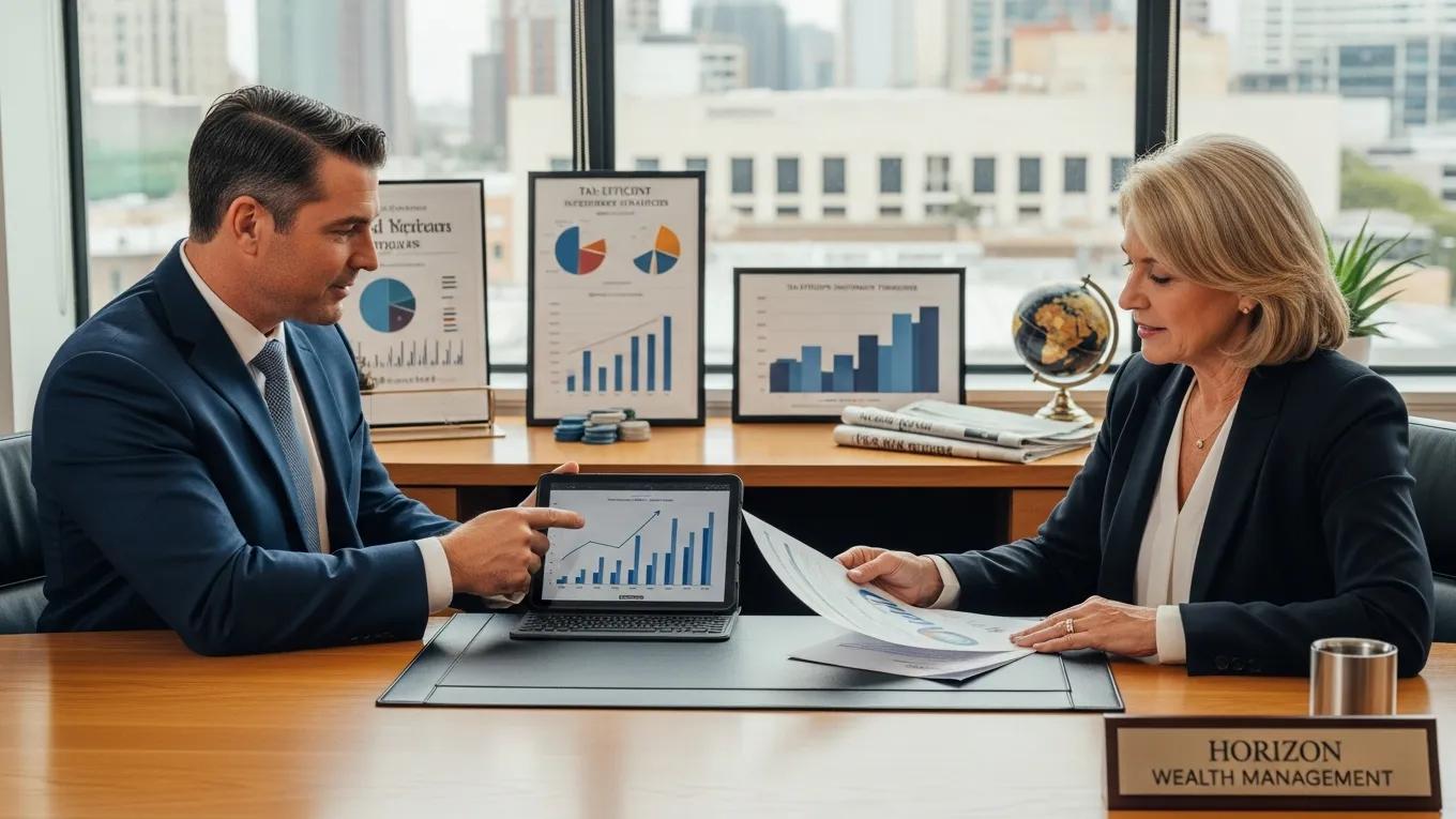 Financial advisor consulting with a client about tax-efficient investment strategies
