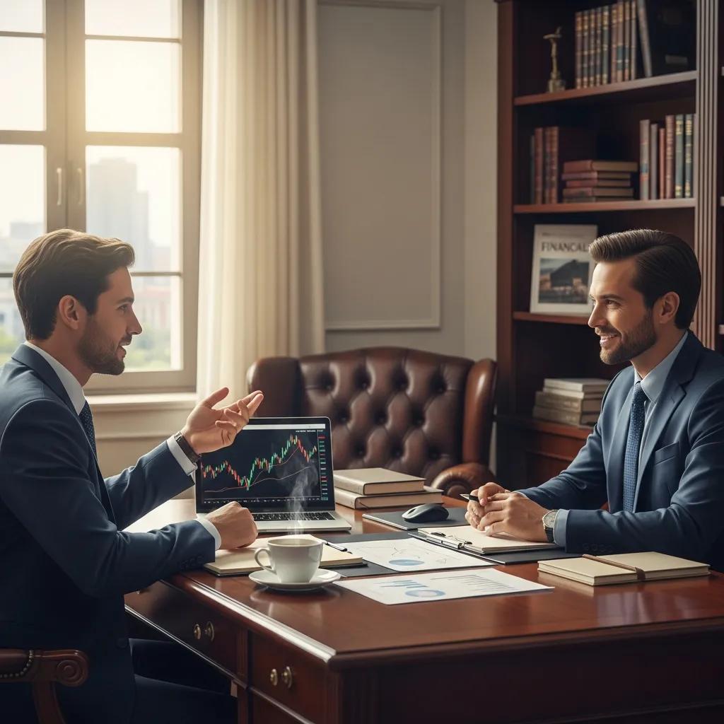 High-net-worth individual consulting with a financial advisor in a cozy office setting