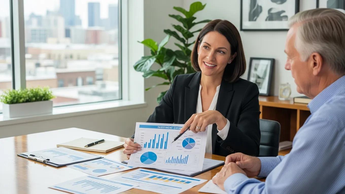 Local financial advisor assisting a client with retirement investment services