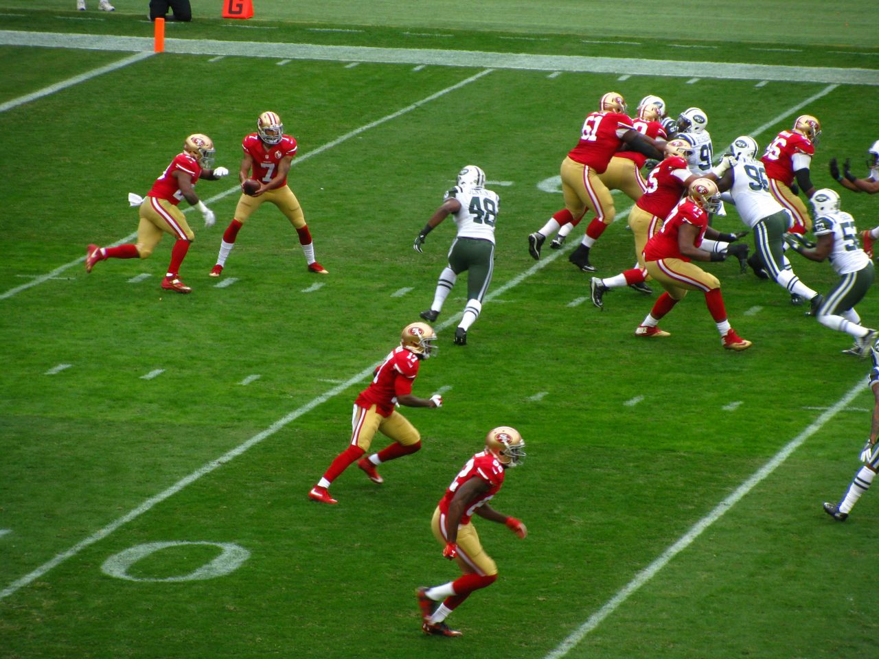 The NY Jets football team playing the San Francisco 49ers