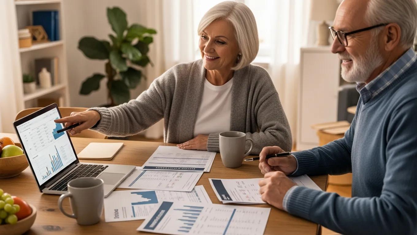 Retired couple discussing effective retirement savings strategies at home